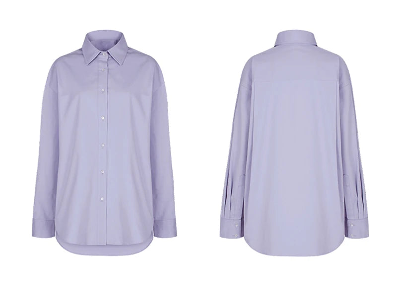 100% Cotton Loose Shirt Women Elegant Casual Turn-Down Collar Long Sleeve Blouse