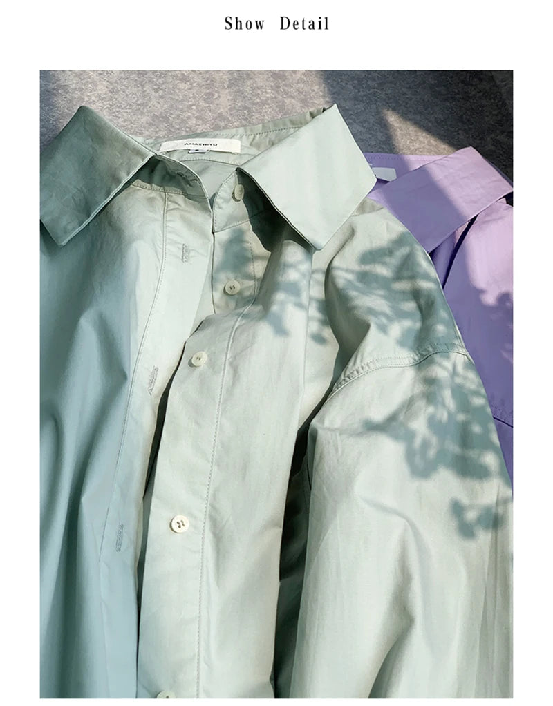 100% Cotton Loose Shirt Women Elegant Casual Turn-Down Collar Long Sleeve Blouse