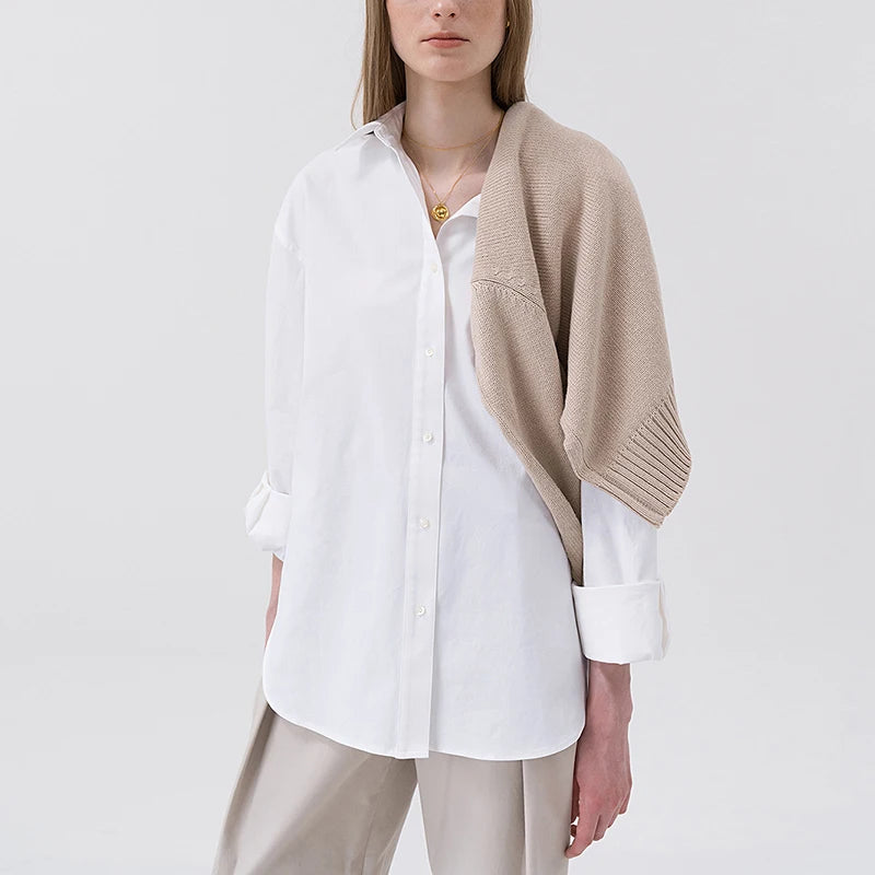 100% Cotton Loose Shirt Women Elegant Casual Turn-Down Collar Long Sleeve Blouse