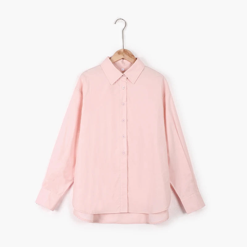 100% Cotton Loose Shirt Women Elegant Casual Turn-Down Collar Long Sleeve Blouse