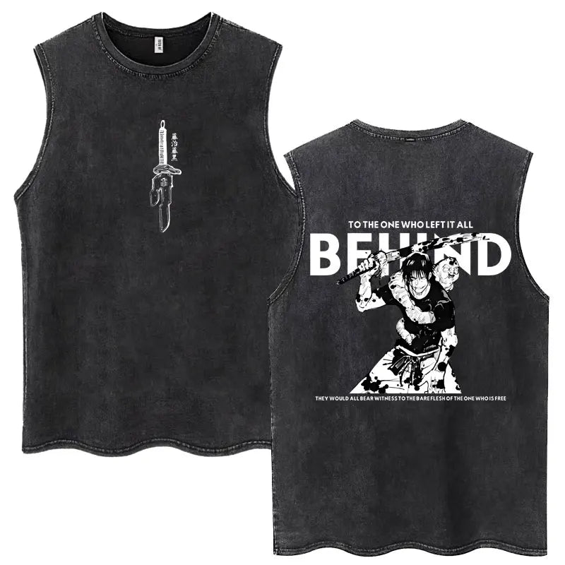Anime Jujutsu Kaisen Satoru Gojo Vintage Wash Tank Tops Men Women Classic Manga Cotton T Shirt Fashion Loose Sleeveless T-Shirt