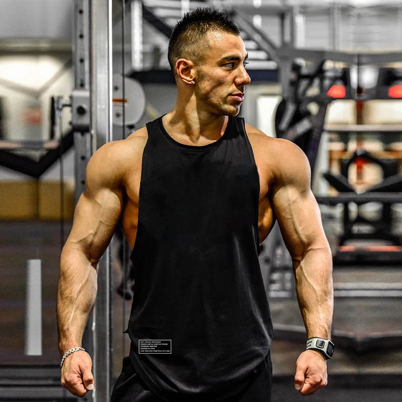 Newest Loose Men's Running Sport Vest Cotton Breathable Workout T-shirt Gym Bodybuilding Fitness Sleeveless Training Tank Tops