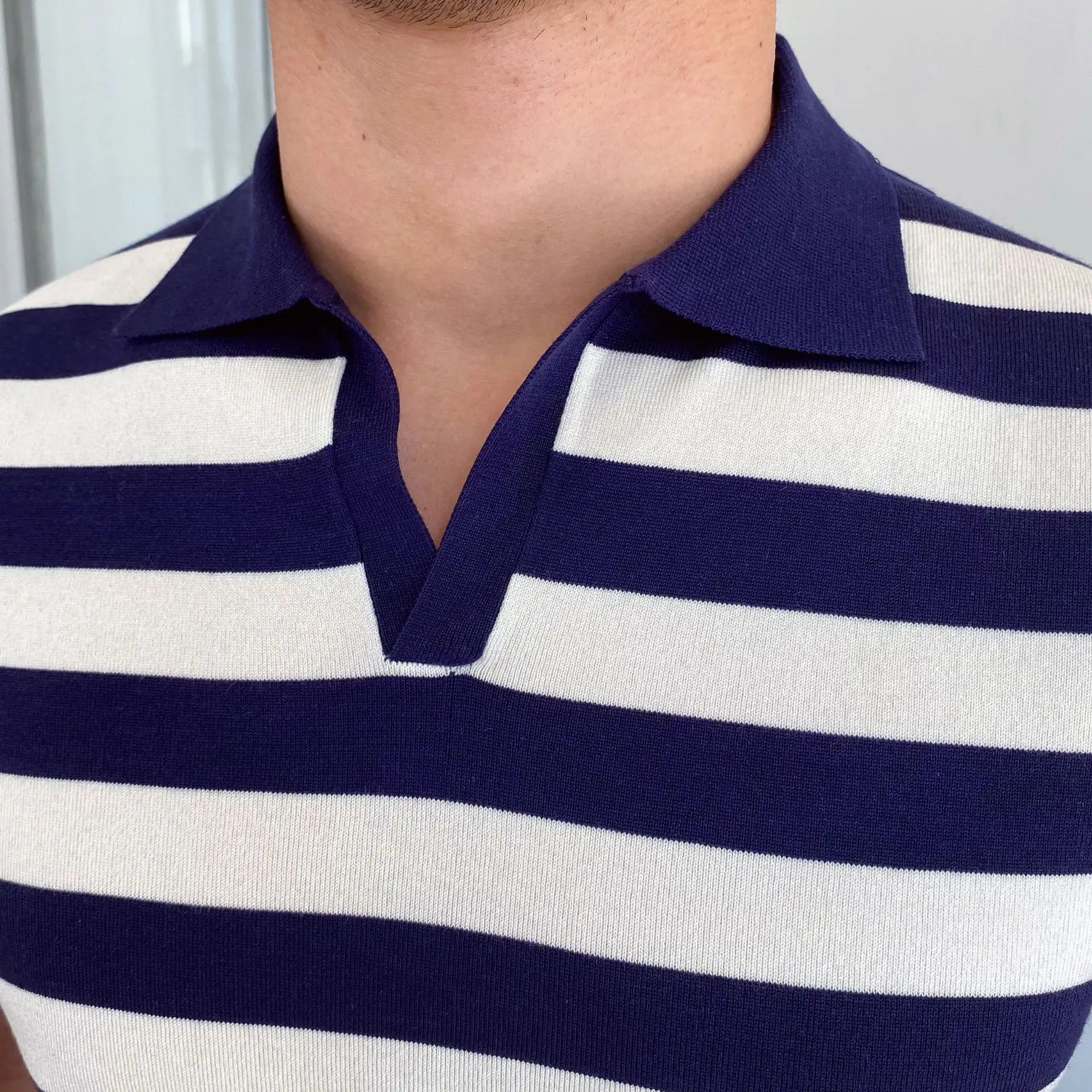 Men's Polo Shirt Elbow-Sleeved T-shirt Fashion Polo Collar Slim-Fit Men Clothing Woolen Sports Polo Tee Shirt Man Golf Shirt EUR
