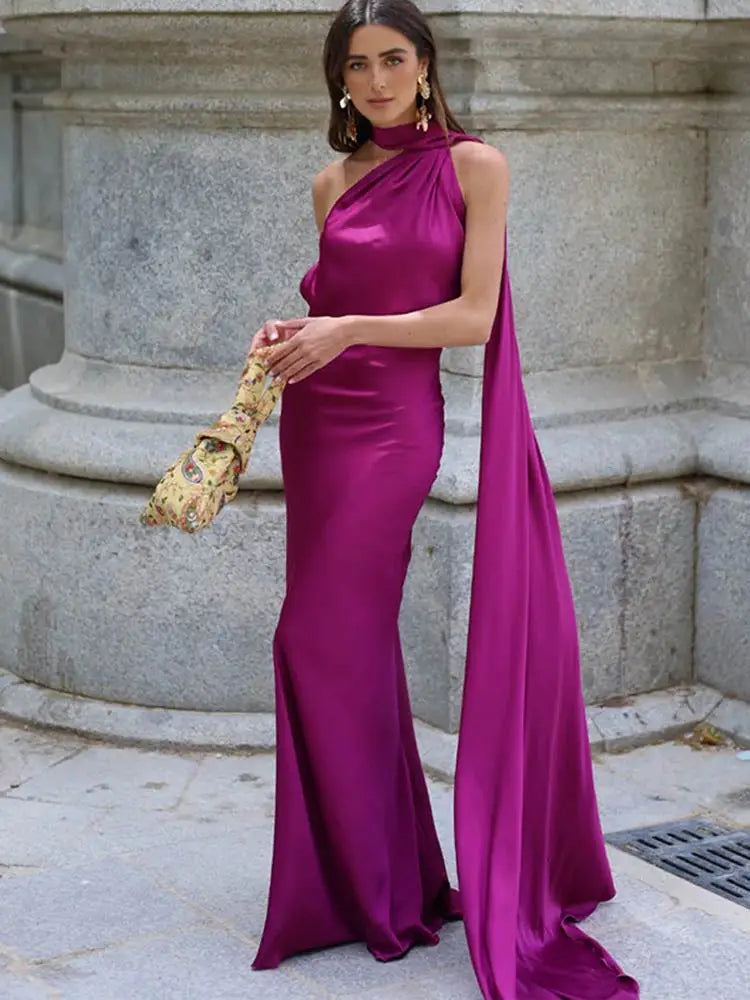 Satin Ribbon Halter Long Dresses Women's Backless Casual Maxi Dress Evening Wedding Guest White Blue Green Summer Graduation New