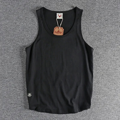 Summer New American Sleeveless O-neck Solid Color T-shirt Men's Fashion 100% Cotton Washed Casual Sports Fitness Basketball Vest