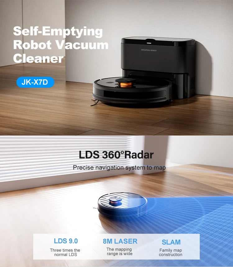 Purerobo LDS Robot Vacuum Cleaner X7-D High Suction Power WiFi 2.4G Auto Emptying Dust Collector Tuya Smart Home App Compatible