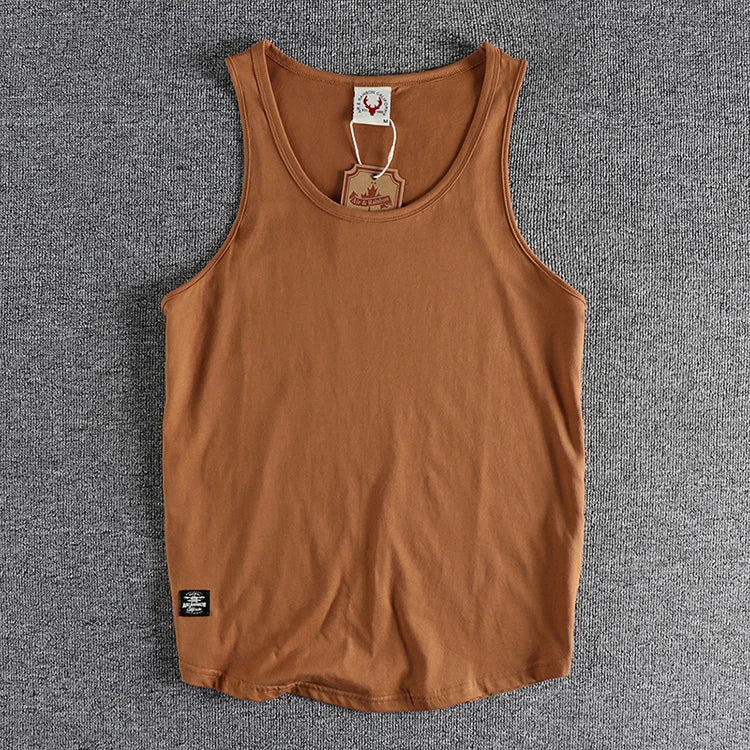 Summer New American Sleeveless O-neck Solid Color T-shirt Men's Fashion 100% Cotton Washed Casual Sports Fitness Basketball Vest