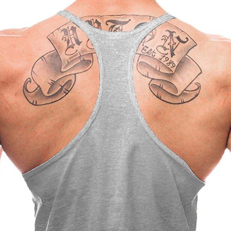 NO PAIN NO GAIN Print Gym Fitness T-Shirt Mens Bodybuilding Sport Sleeveless Vests Cotton Breathable Y-back Suspenders Tank Tops