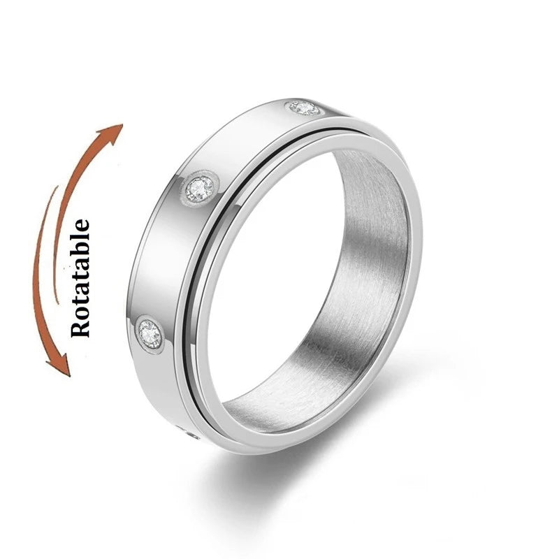 Anti Stress Anxiety Fidget Spinner Couple Rings Rotate Freely Jewelry for Men Women Stainless Steel Knuckle Ring Wedding Bague