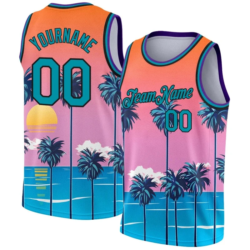 Customized Name Numbers Pattern Tank Tops Men Hawaiian Fruit Coconut Tree Basketball 3D Print Tees Summer Sports O-Neck Vest Tee