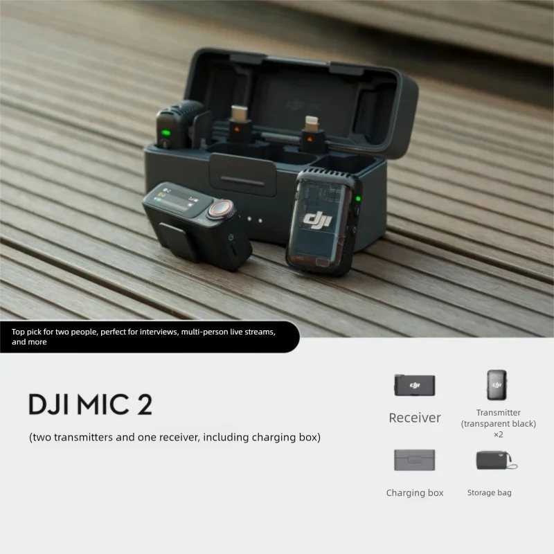 For DJI Mic 2 Wireless Microphone with Intelligent Noise Cancelling Optimized Sound 250m Range Original