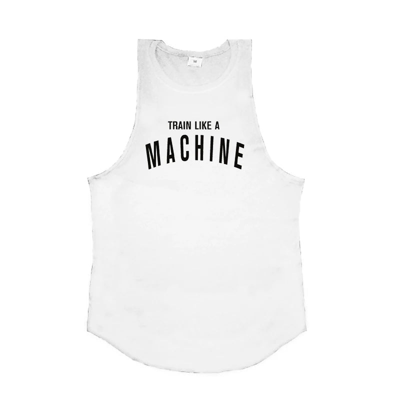 TRAIN LIKE A MACHINE Cotton Bodybuilding Tank Top Mens Workout Singlets Fitness Stringer Clothing Gym Sleeveless Shirt for Men