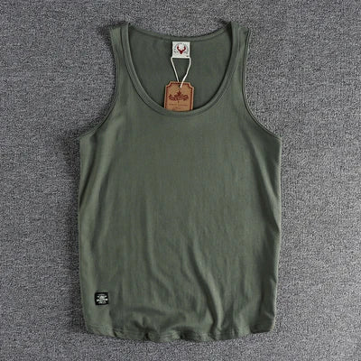 Summer New American Sleeveless O-neck Solid Color T-shirt Men's Fashion 100% Cotton Washed Casual Sports Fitness Basketball Vest