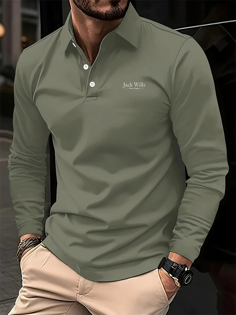Simple Pure Color Letters Polo Shirts For Men Summer Fashion Long Sleeve 3D Printed Business Polo Shirt Casual Oversized Tops
