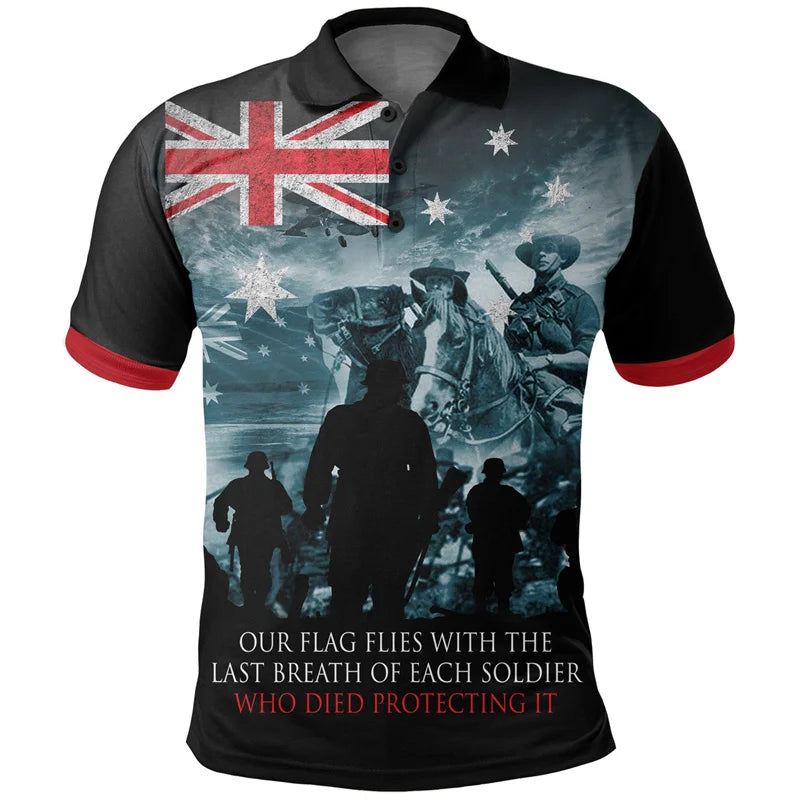 Lest We Forget Anzac Day Polo Shirt Men Clothes Street Short Sleeve Lapel Golf Shirts April 25 2025 Summer Fashion Button Top