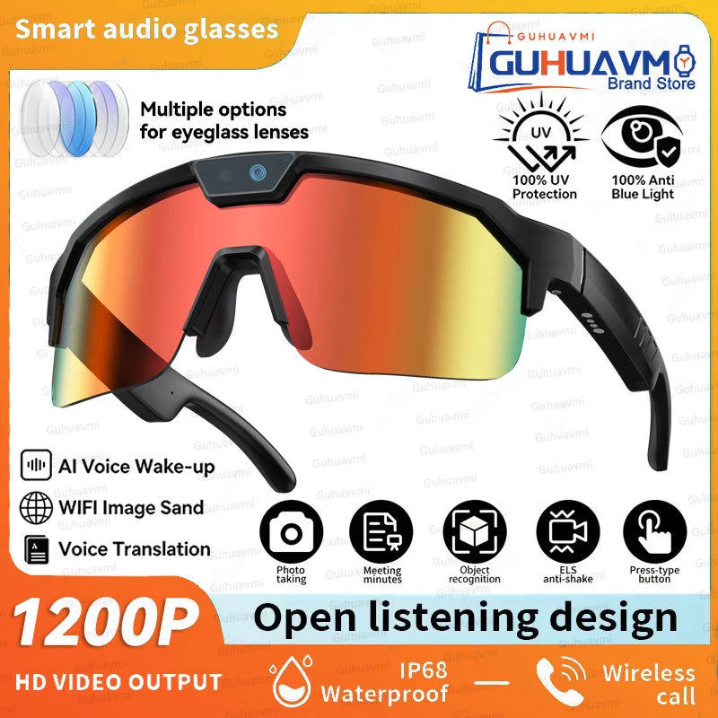 2026 New AI Smart Sports Glasses with 1200P Camera 4k Anti-Shake AI Voice Translator Bluetooth Call Dual Mic Audio Sunglasses