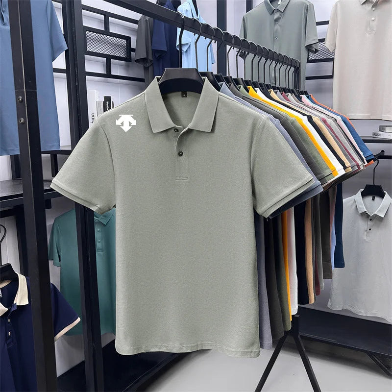 cotton100% men's summer luxury brand polo shirt lapel geometric printing short sleeves t-shirt outdoor leisure men clothing tops
