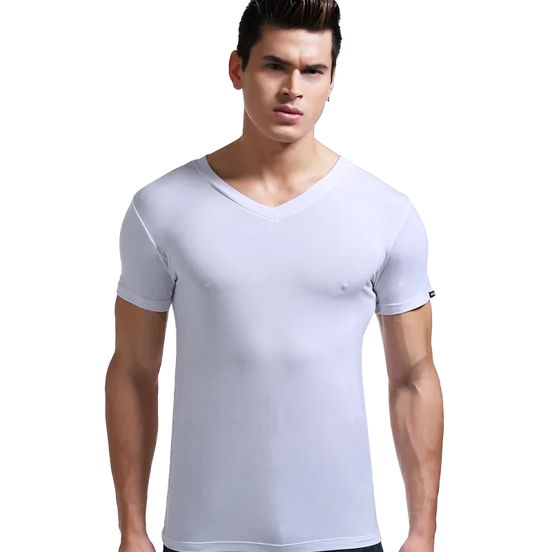 5pcs Modal summer round neck tight men short sleeve V-neck T-shirt solid color tank shirt slim fit sport undershirt