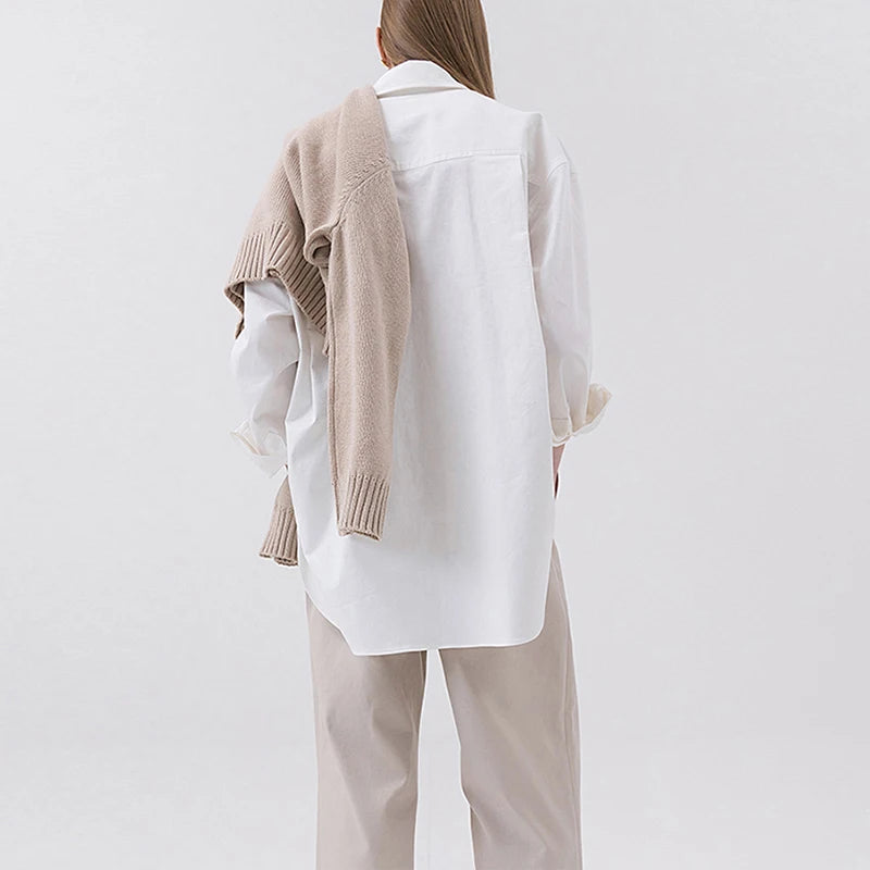 100% Cotton Loose Shirt Women Elegant Casual Turn-Down Collar Long Sleeve Blouse