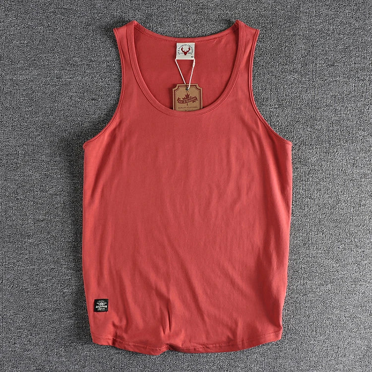 Summer New American Sleeveless O-neck Solid Color T-shirt Men's Fashion 100% Cotton Washed Casual Sports Fitness Basketball Vest