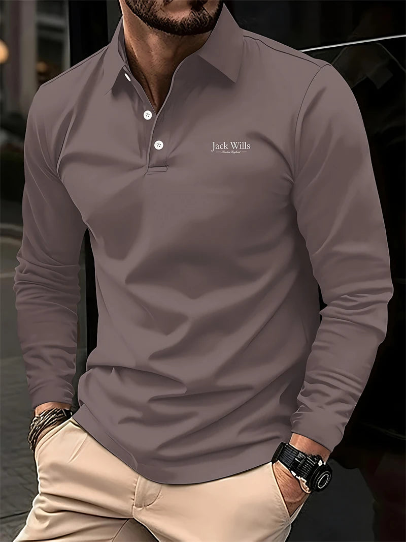 Simple Pure Color Letters Polo Shirts For Men Summer Fashion Long Sleeve 3D Printed Business Polo Shirt Casual Oversized Tops