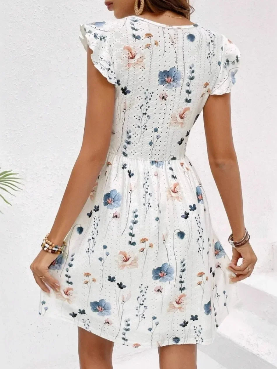 Elegant Sleeveless V Neck Mini Dress for Women Casual Summer Print Fashion Slim Fit Lace Stretch Elegant Dresses