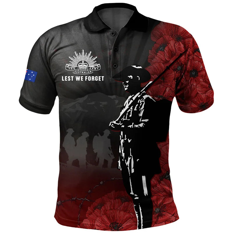 Lest We Forget Anzac Day Polo Shirt Men Clothes Street Short Sleeve Lapel Golf Shirts April 25 2025 Summer Fashion Button Top