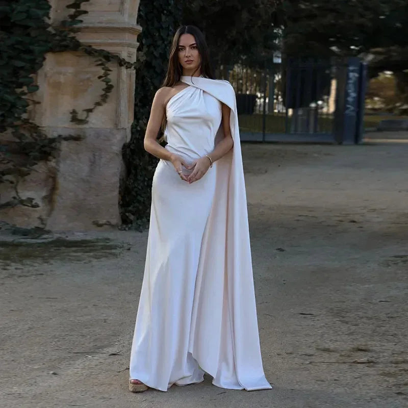 Satin Ribbon Halter Long Dresses Women's Backless Casual Maxi Dress Evening Wedding Guest White Blue Green Summer Graduation New