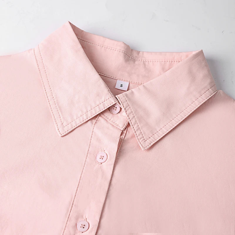 100% Cotton Loose Shirt Women Elegant Casual Turn-Down Collar Long Sleeve Blouse