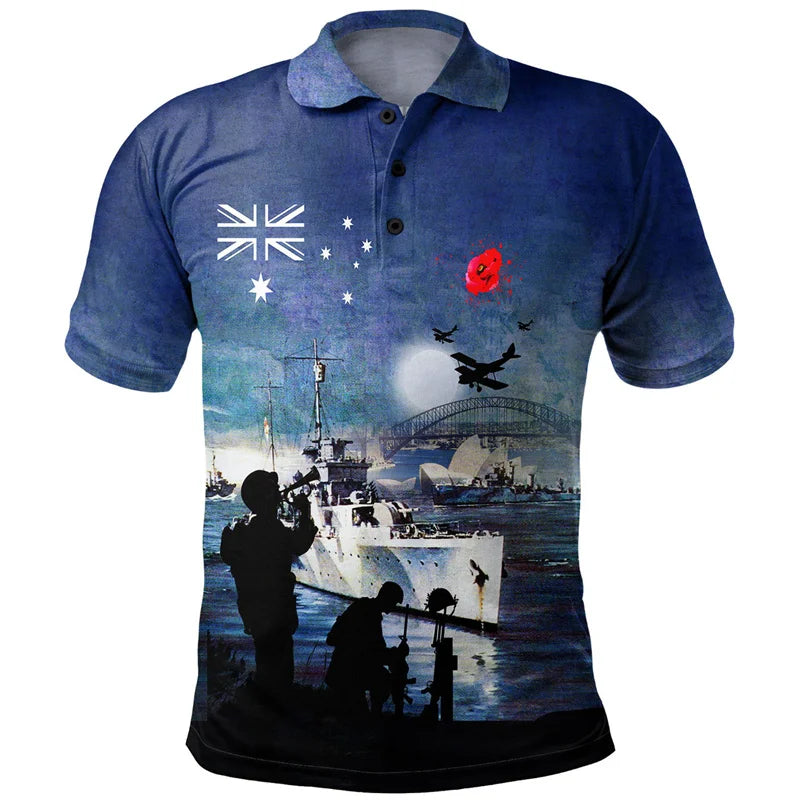 Lest We Forget Anzac Day Polo Shirt Men Clothes Street Short Sleeve Lapel Golf Shirts April 25 2025 Summer Fashion Button Top