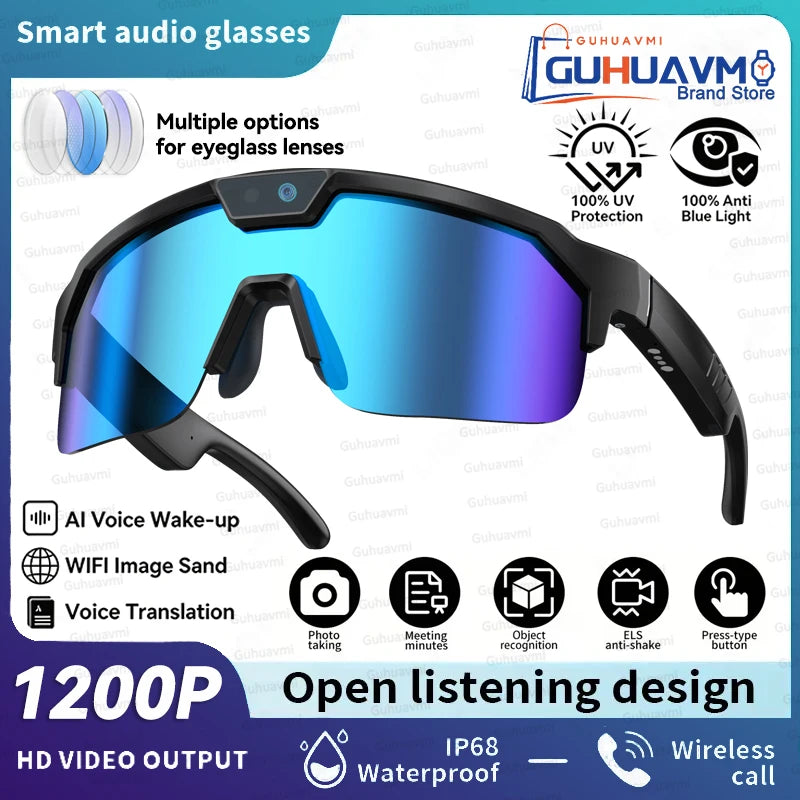 2026 New AI Smart Sports Glasses with 1200P Camera 4k Anti-Shake AI Voice Translator Bluetooth Call Dual Mic Audio Sunglasses