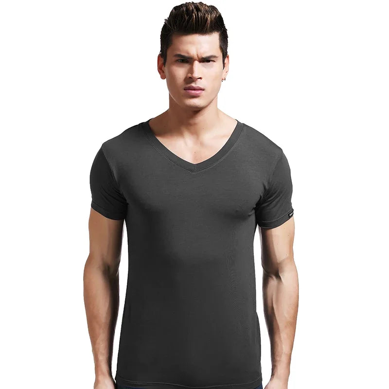 5pcs Modal summer round neck tight men short sleeve V-neck T-shirt solid color tank shirt slim fit sport undershirt