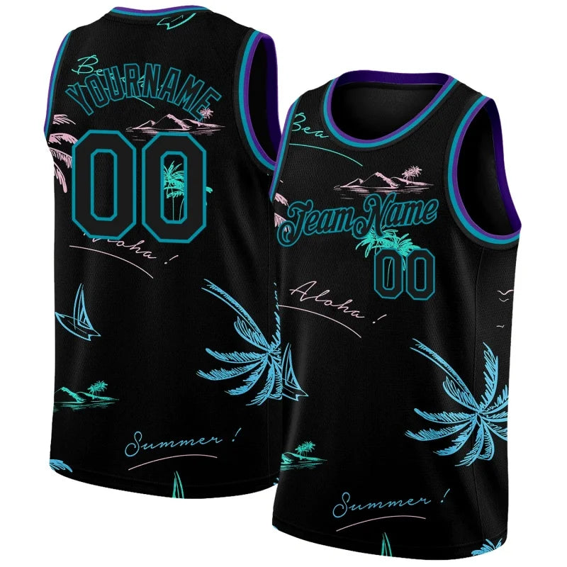 Customized Name Numbers Pattern Tank Tops Men Hawaiian Fruit Coconut Tree Basketball 3D Print Tees Summer Sports O-Neck Vest Tee