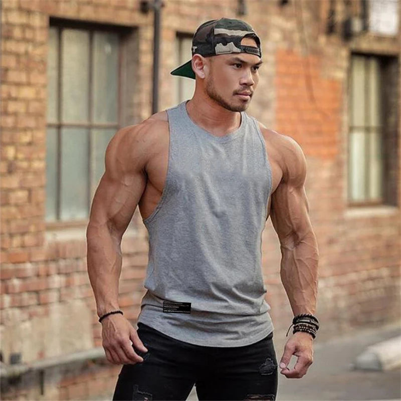 Newest Loose Men's Running Sport Vest Cotton Breathable Workout T-shirt Gym Bodybuilding Fitness Sleeveless Training Tank Tops