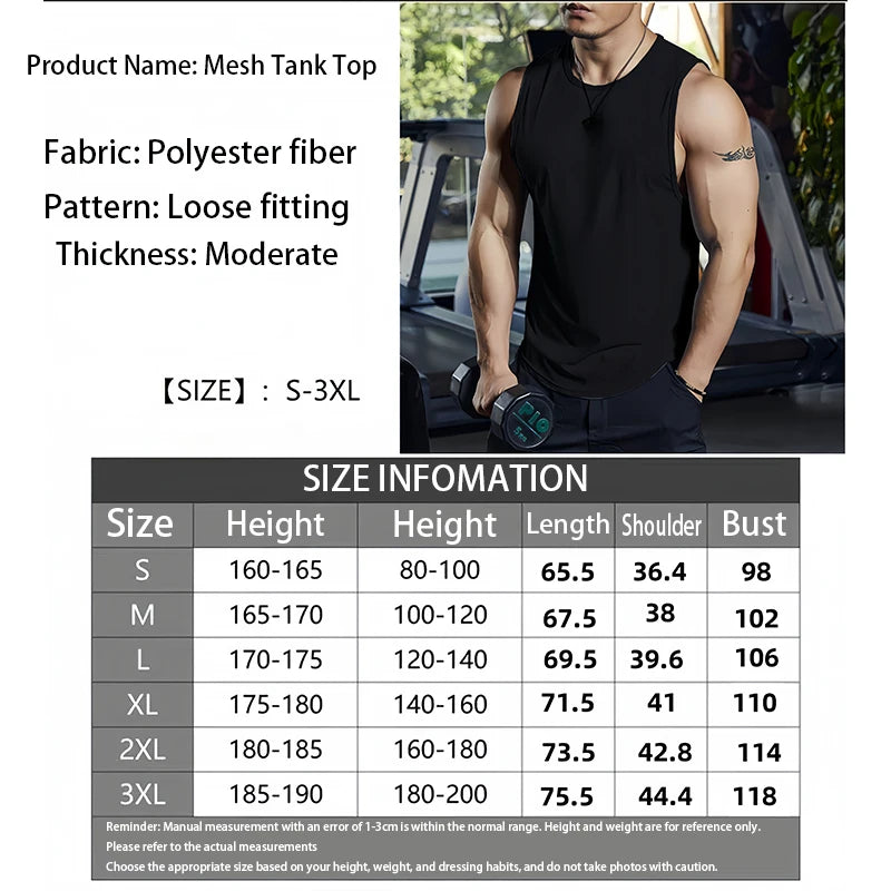 2025 new muscle fitness quick drying vest for running training, breathable and sweat wicking sleeveless men's T-shirt