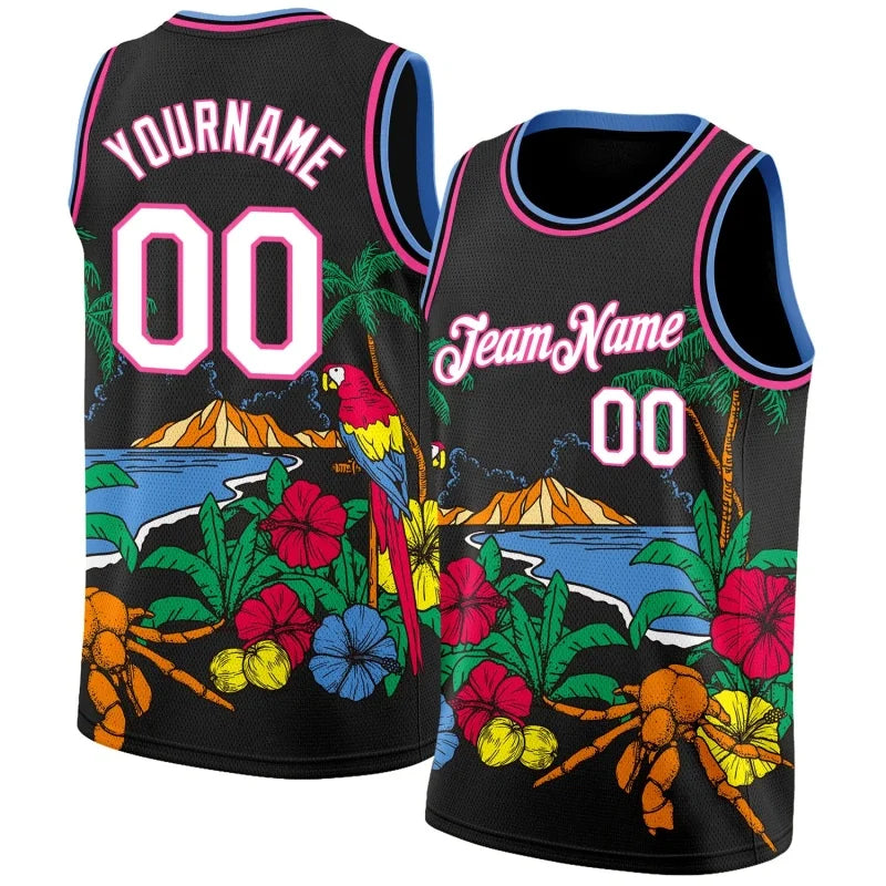 Customized Name Numbers Pattern Tank Tops Men Hawaiian Fruit Coconut Tree Basketball 3D Print Tees Summer Sports O-Neck Vest Tee
