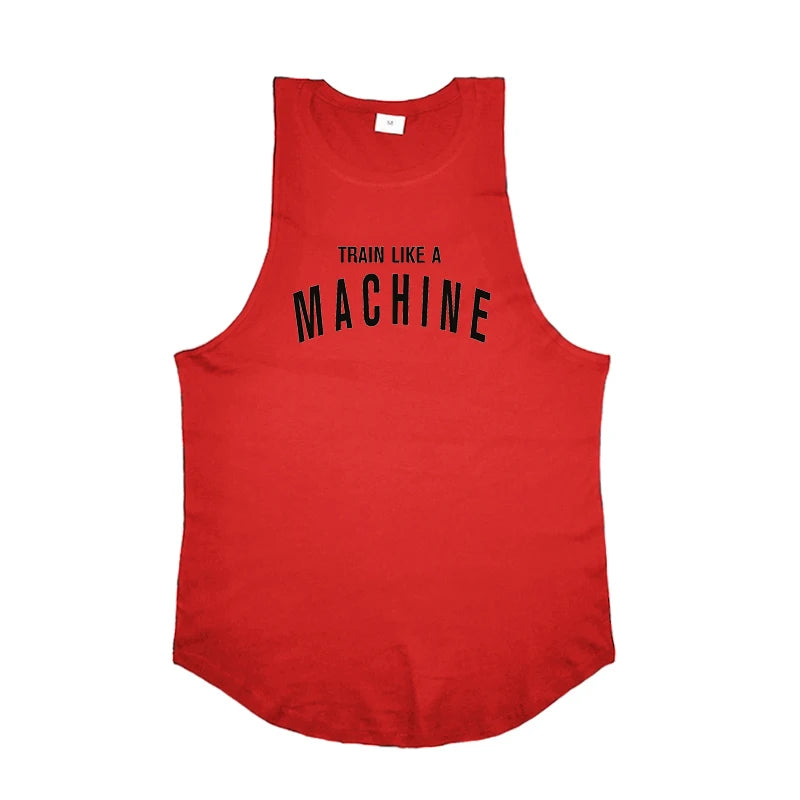 TRAIN LIKE A MACHINE Cotton Bodybuilding Tank Top Mens Workout Singlets Fitness Stringer Clothing Gym Sleeveless Shirt for Men