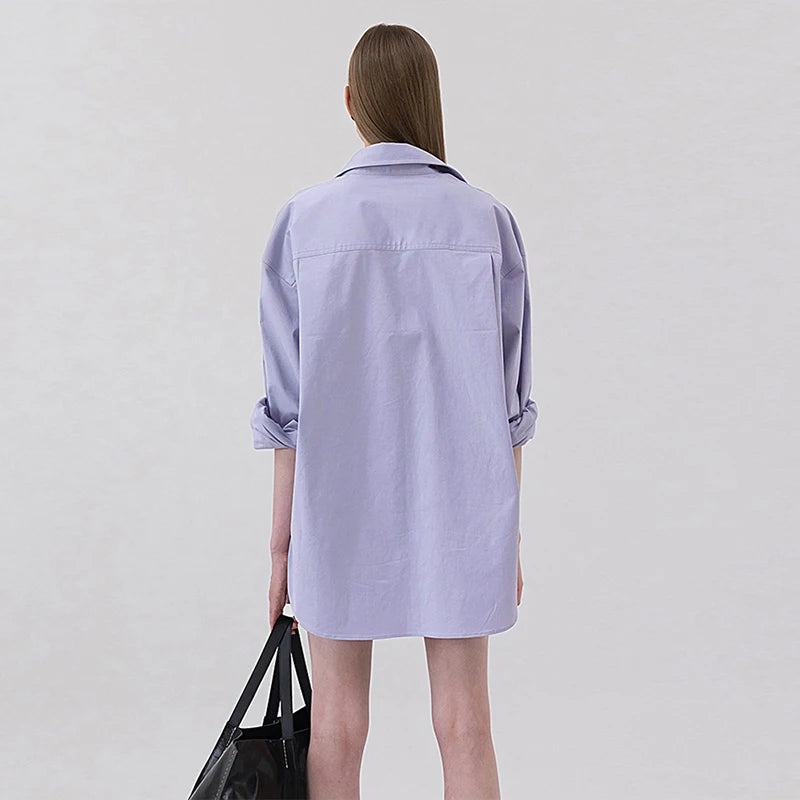 100% Cotton Loose Shirt Women Elegant Casual Turn-Down Collar Long Sleeve Blouse