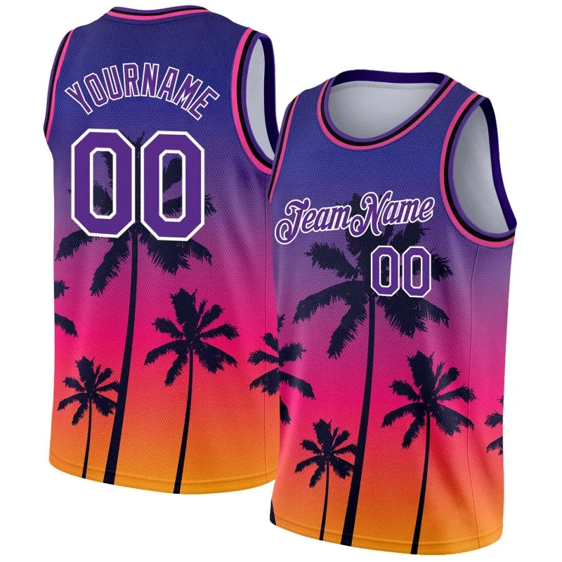 Customized Name Numbers Pattern Tank Tops Men Hawaiian Fruit Coconut Tree Basketball 3D Print Tees Summer Sports O-Neck Vest Tee