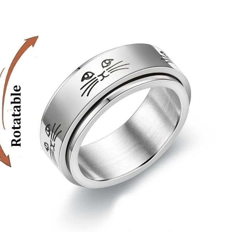 Anti Stress Anxiety Fidget Spinner Couple Rings Rotate Freely Jewelry for Men Women Stainless Steel Knuckle Ring Wedding Bague