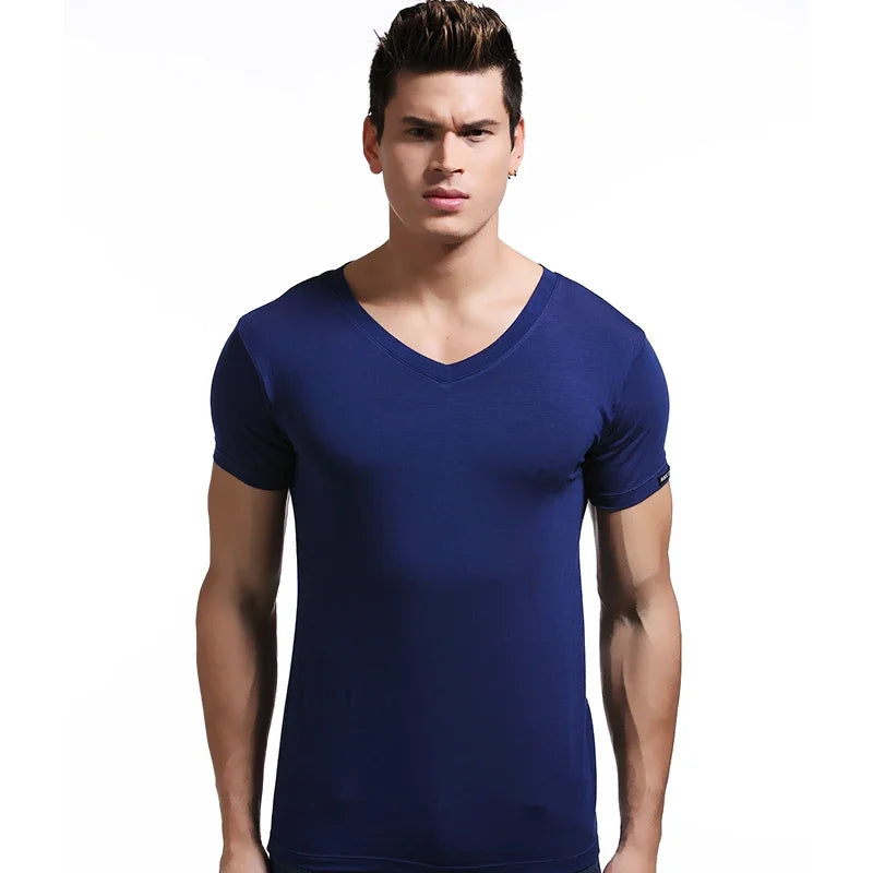 5pcs Modal summer round neck tight men short sleeve V-neck T-shirt solid color tank shirt slim fit sport undershirt