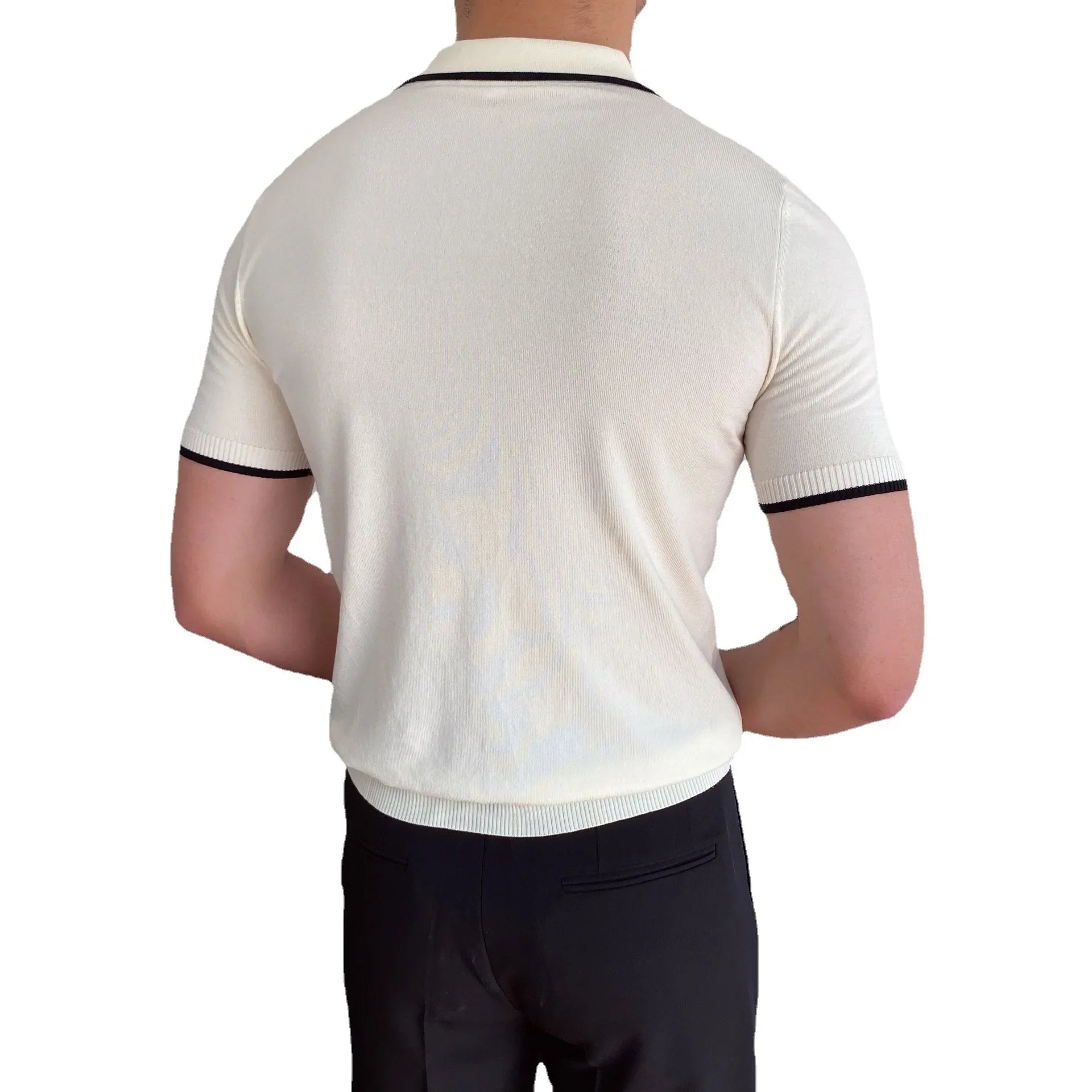 Men's Polo Shirt Elbow-Sleeved T-shirt Fashion Polo Collar Slim-Fit Men Clothing Woolen Sports Polo Tee Shirt Man Golf Shirt EUR