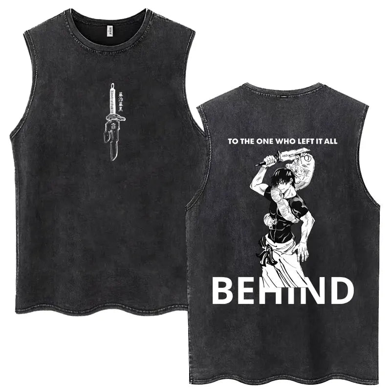 Anime Jujutsu Kaisen Satoru Gojo Vintage Wash Tank Tops Men Women Classic Manga Cotton T Shirt Fashion Loose Sleeveless T-Shirt
