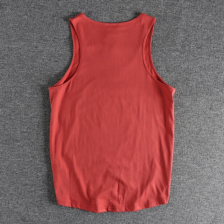 Summer New American Sleeveless O-neck Solid Color T-shirt Men's Fashion 100% Cotton Washed Casual Sports Fitness Basketball Vest