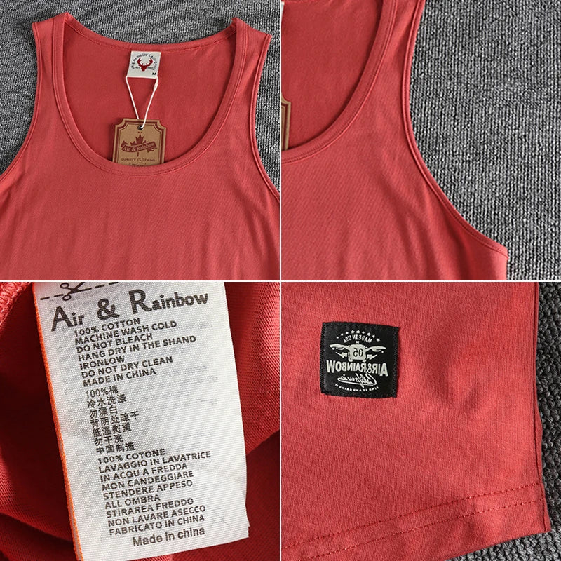 Summer New American Sleeveless O-neck Solid Color T-shirt Men's Fashion 100% Cotton Washed Casual Sports Fitness Basketball Vest