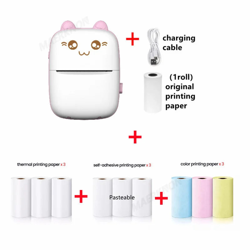 58mm Mini Portable Thermal Printer Wireless Bluetooth Mobile Pocket Photo Printer Memo Wrong Question HD Printing With USB Cable