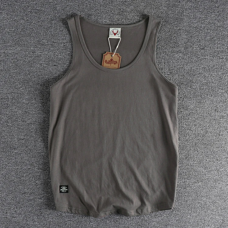 Summer New American Sleeveless O-neck Solid Color T-shirt Men's Fashion 100% Cotton Washed Casual Sports Fitness Basketball Vest