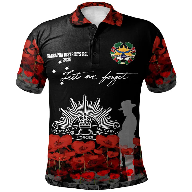 Lest We Forget Anzac Day Polo Shirt Men Clothes Street Short Sleeve Lapel Golf Shirts April 25 2025 Summer Fashion Button Top