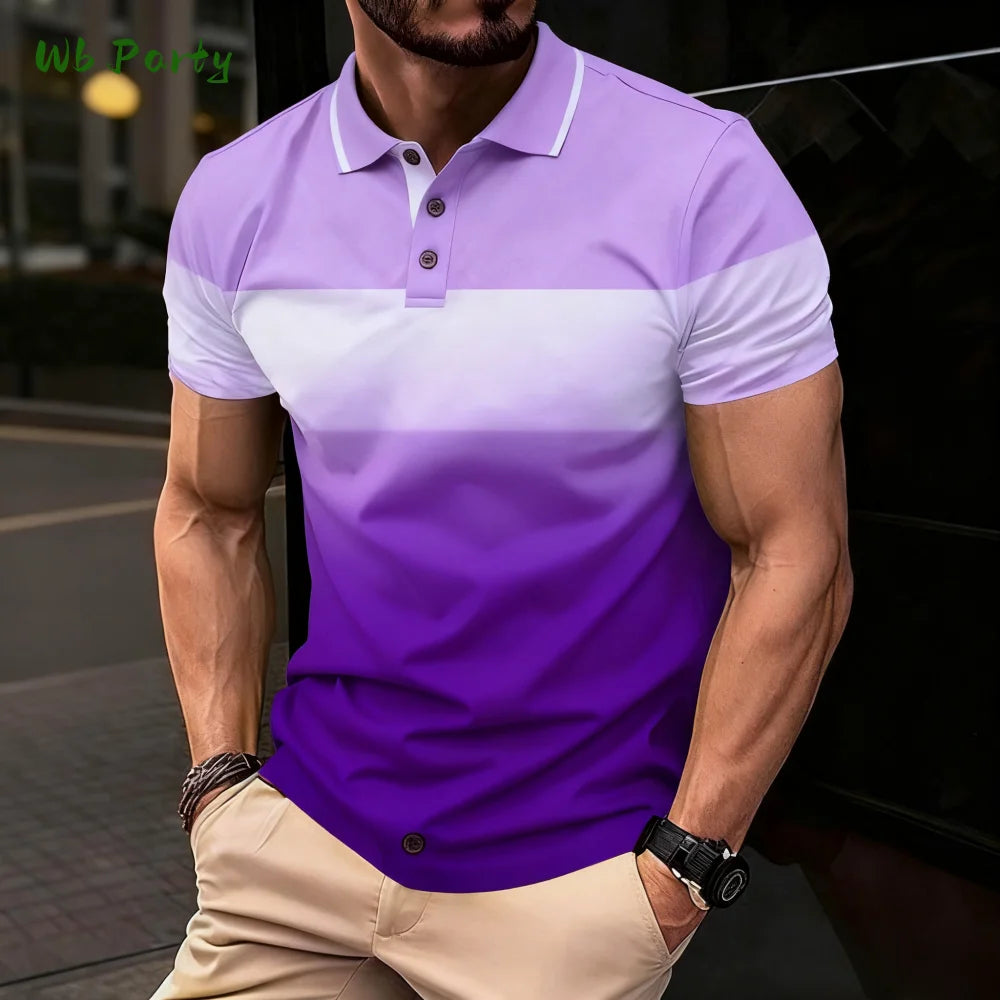 Summer Men's Polo Men's Casual Short Sleeve Polo Shirt Striped Color Block Design Sporty Polo Style Collared Polo Shirts for Man