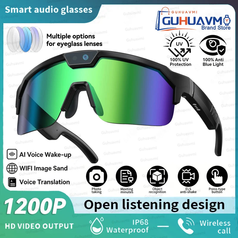 2026 New AI Smart Sports Glasses with 1200P Camera 4k Anti-Shake AI Voice Translator Bluetooth Call Dual Mic Audio Sunglasses